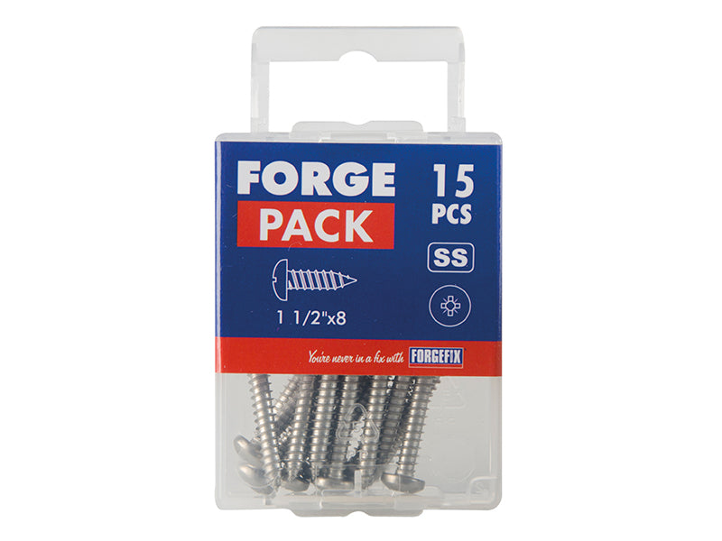 Self-Tapping Screw Pozi Compatible Pan Head SS 1.1/2in x 8 ForgePack 15         