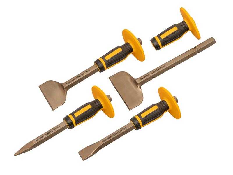 GORILLA® Bolster & Chisel Set with Non-Slip Guards, 4 Piece