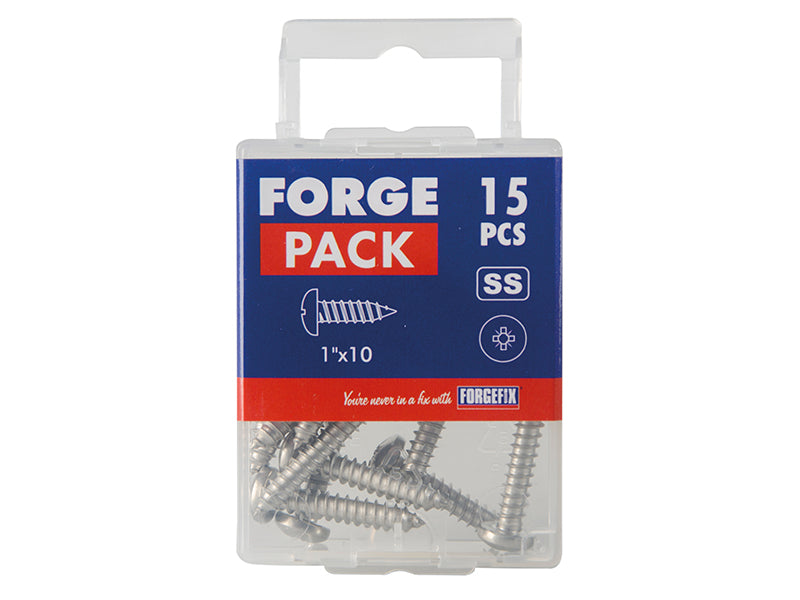 Self-Tapping Screw Pozi Compatible Pan Head SS 1in x 10 ForgePack 15            