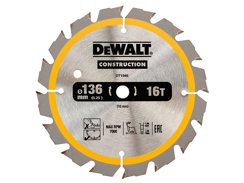 Cordless Construction Trim Saw Blade 136 x 10mm x 16T                           