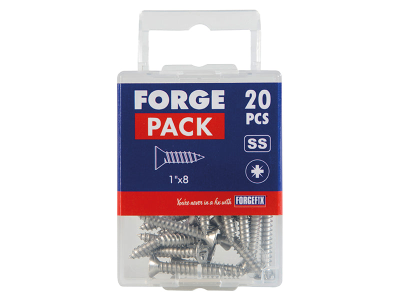 Self-Tapping Screw Pozi Compatible CSK A2 SS 1in x 8 ForgePack 20               