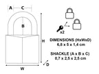 Solid Brass 70mm Padlock 6-Pin
