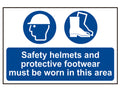 Safety Helmets & Footwear To Be Worn - PVC Sign 600 x 400mm