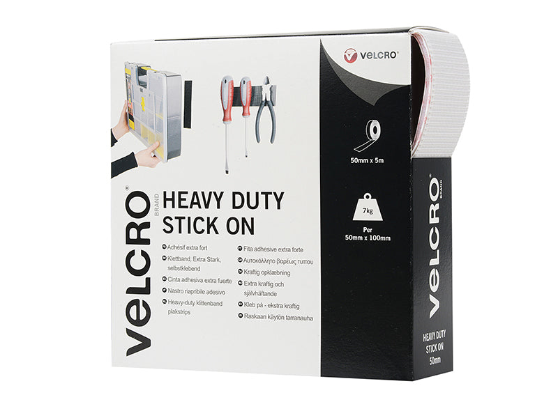 VELCRO® Brand Heavy-Duty Stick On Tape 50mm x 5m White