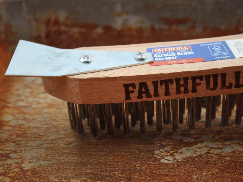 Heavy-Duty Scratch Brush with Scraper - 4 Row                                   