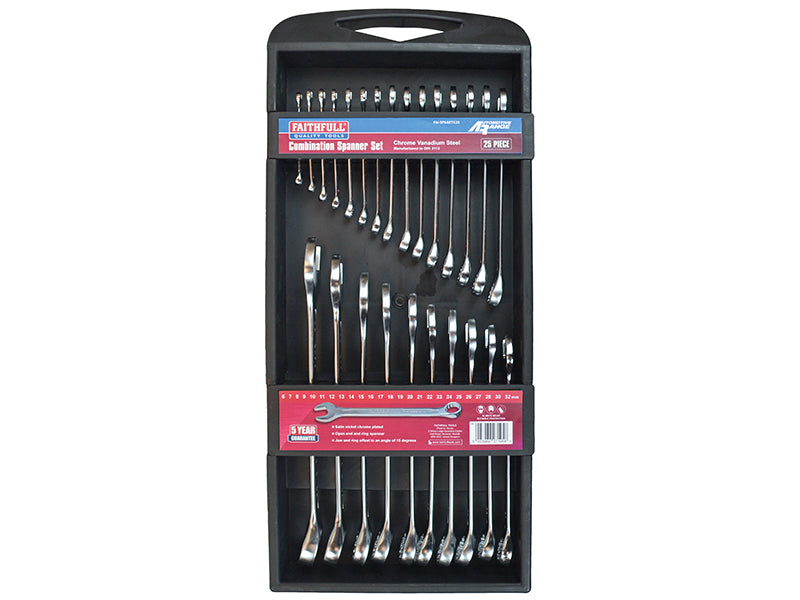 Chrome Vanadium Comb Spanner Set, 25 Piece                                      