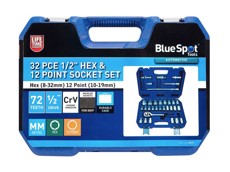 1/2in Hex & 12 Point Socket Set, 32 Piece                                       