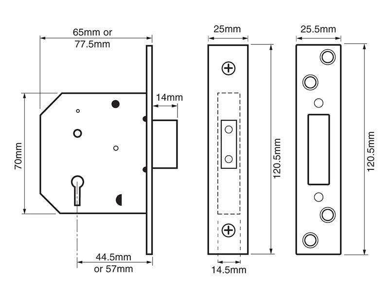 2101 5 Lever Mortice Deadlock Satin Chrome Finish 77.5mm 3in Visi