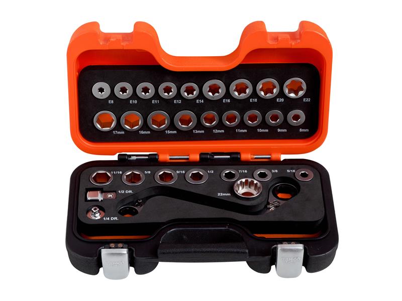 S Type Ratchet Ring Wrench & Adaptor Set, 29 Piece                              