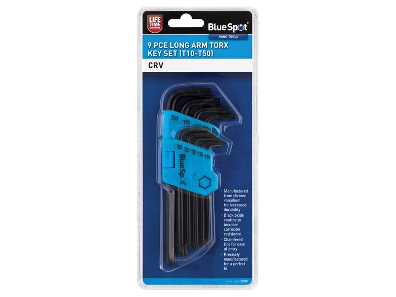 Long Arm TORX Key Set of 9 (TX10-TX50)                                          