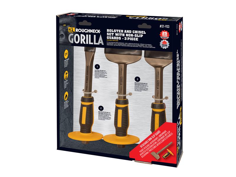 GORILLA® Bolster & Chisel Set with Non-Slip Guards, 3 Piece