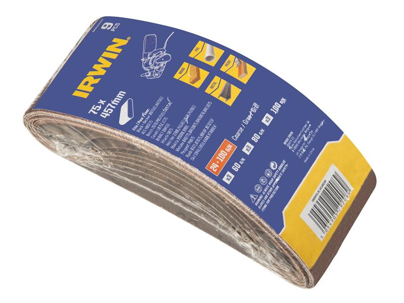 75 x 457mm Sanding Belt Set, 9 Piece                                            