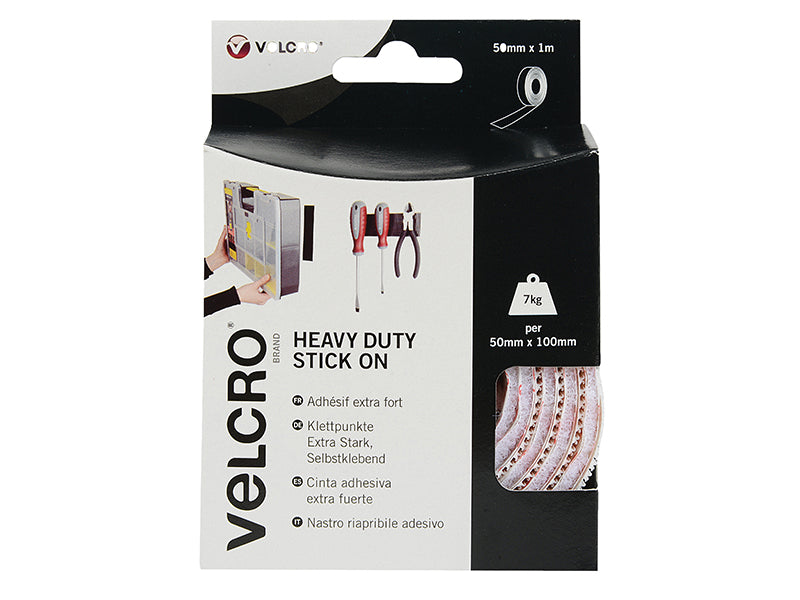 VELCRO® Brand Heavy-Duty Stick On Tape 50mm x 5m White