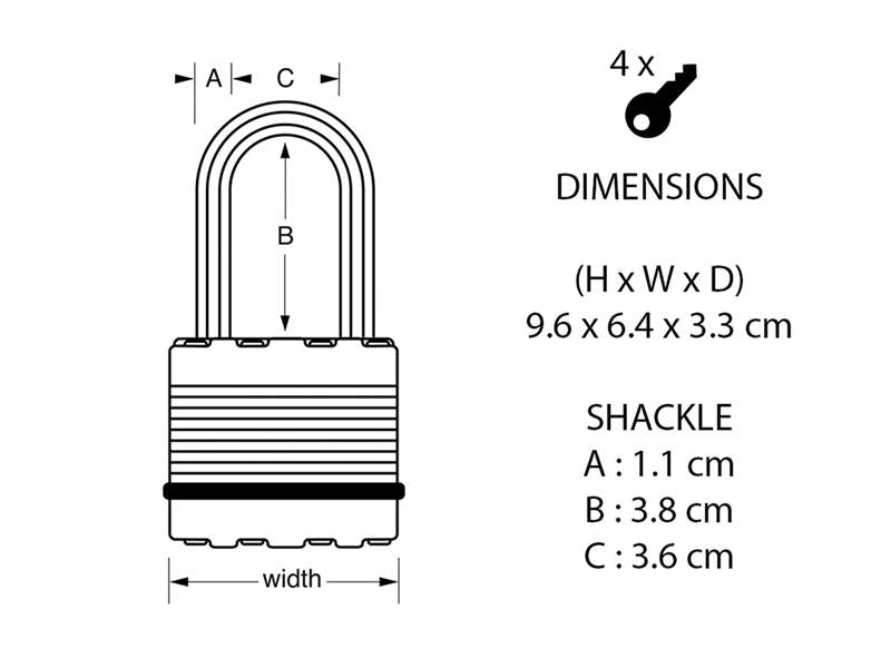 Excell™ Laminated Steel 50mm Padlock - 38mm Shackle - Keyed Alike x 3