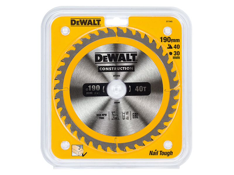 Portable Construction Circular Saw Blade 190 x 30mm x 40T                       