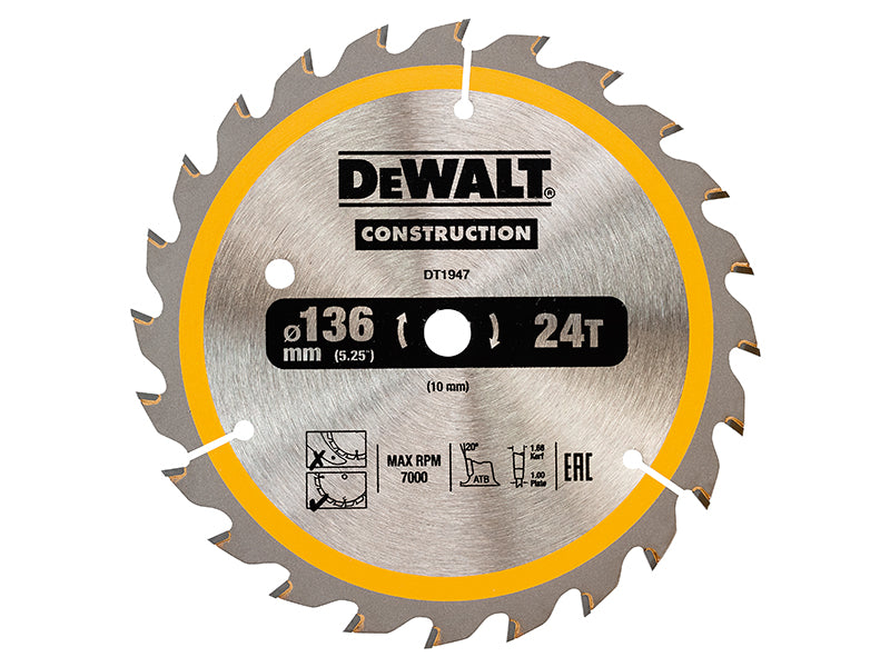 Cordless Construction Trim Saw Blade 136 x 10mm x 24T                           