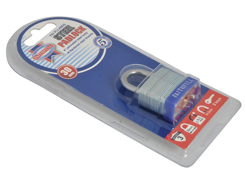 Laminated Steel Padlock 30mm 3 Keys                                             