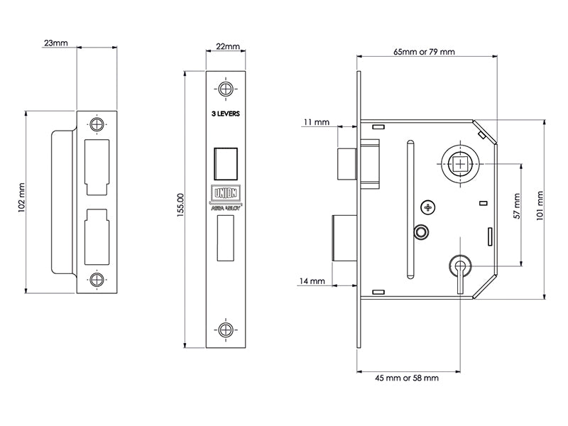 ES-SL Essentials 3 Lever Mortice Sashlock Polished Brass 79mm 3in Visi