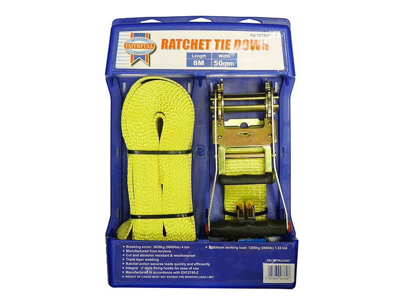 Ratchet Tie-Down 8m x 50mm Trucker Breaking Strain 4000kg                       