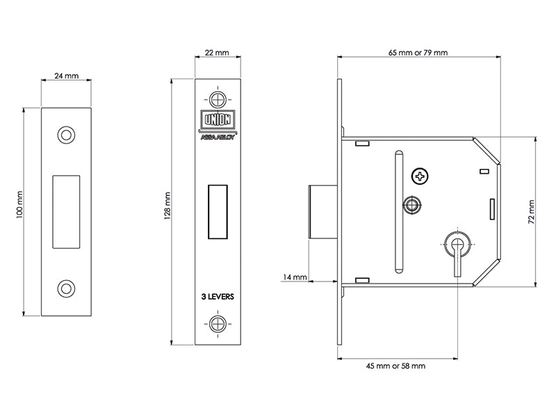 ES-DL Essentials 3 Lever Mortice Deadlock Polished Brass 79mm 3in Visi