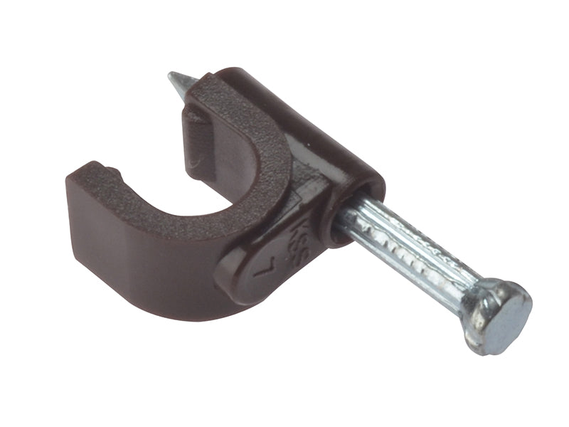 Cable Clip Round Coax Brown 6-7mm Box 100                                       