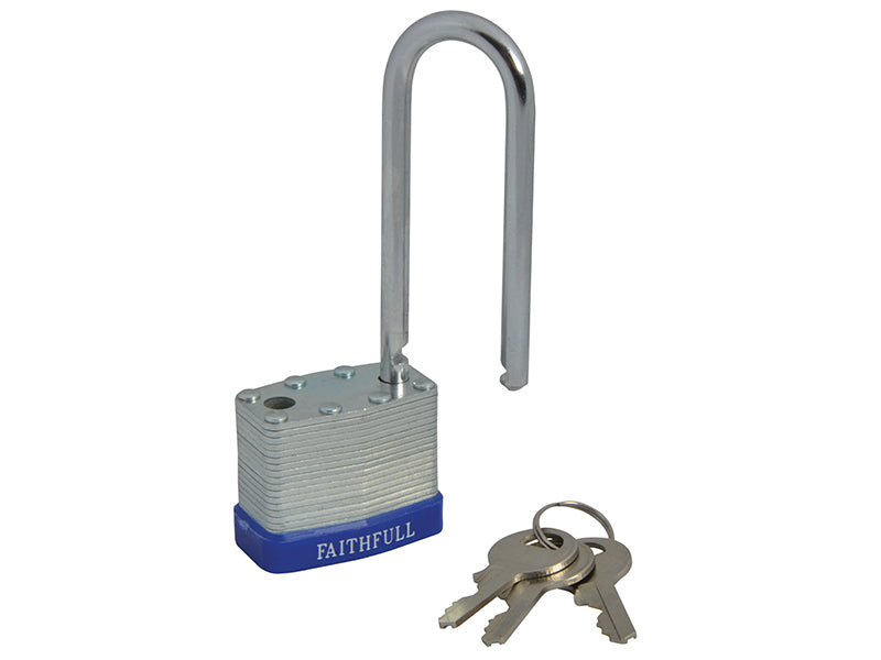 Laminated Steel Padlock 40mm Long Shackle 3 Keys                                