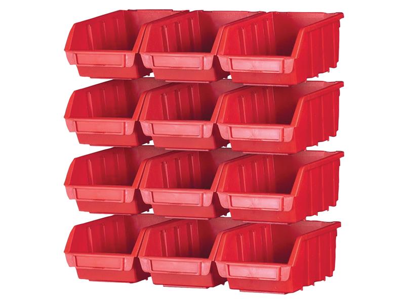 12 Plastic Storage Bins with Wall Mounting Rails                                