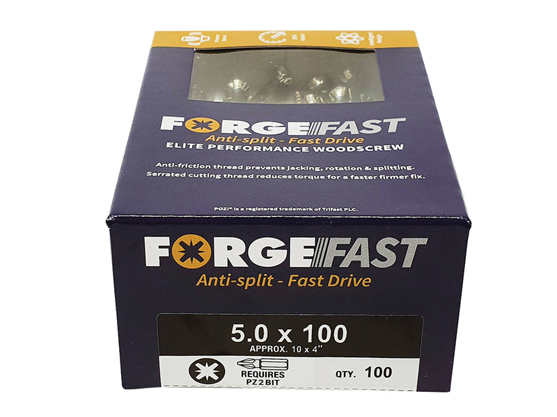 ForgeFast Pozi Compatible Elite Performance Wood Screw ZY 6.0 x 90mm Box 100