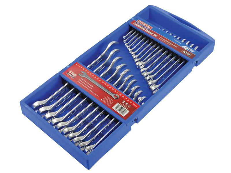 Chrome Vanadium Comb Spanner Set, 25 Piece                                      