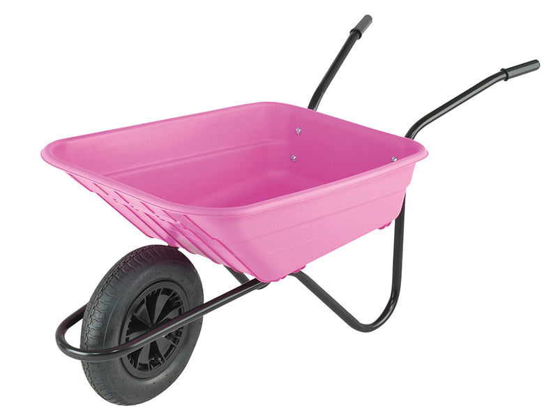 90L Pink Polypropylene Wheelbarrow - Puncture Proof