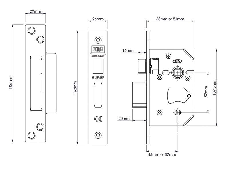 StrongBOLT 2205S 5 Lever Mortice Sashlock Polished Brass 81mm 3in Visi