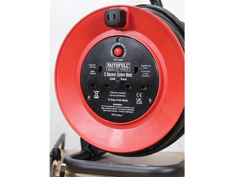 Open Drum Cable Reel 240V 13A 2-Socket 50m