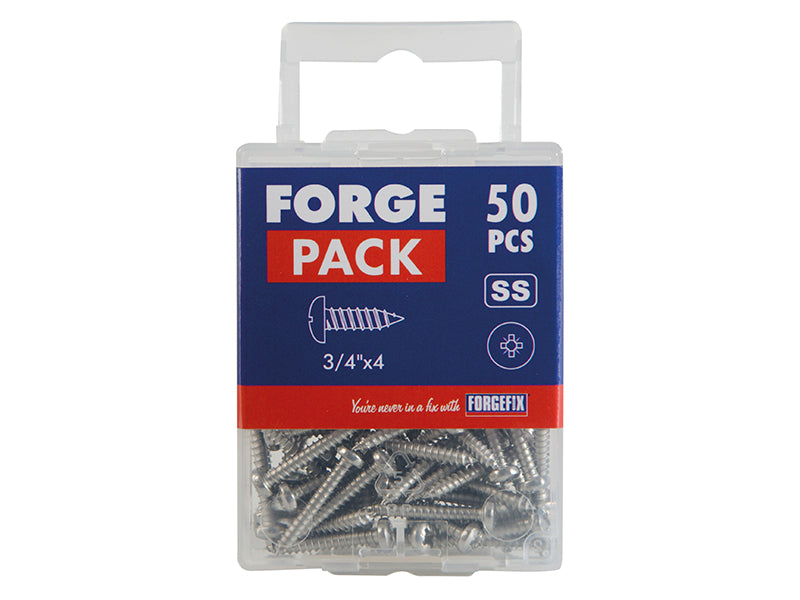 Self-Tapping Screw Pozi Compatible Pan Head SS 3/4in x 4 ForgePack 50           