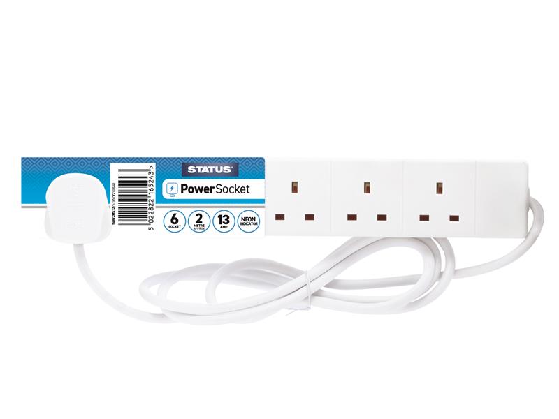 Extension Lead 240V 6-Gang 13A White 2m