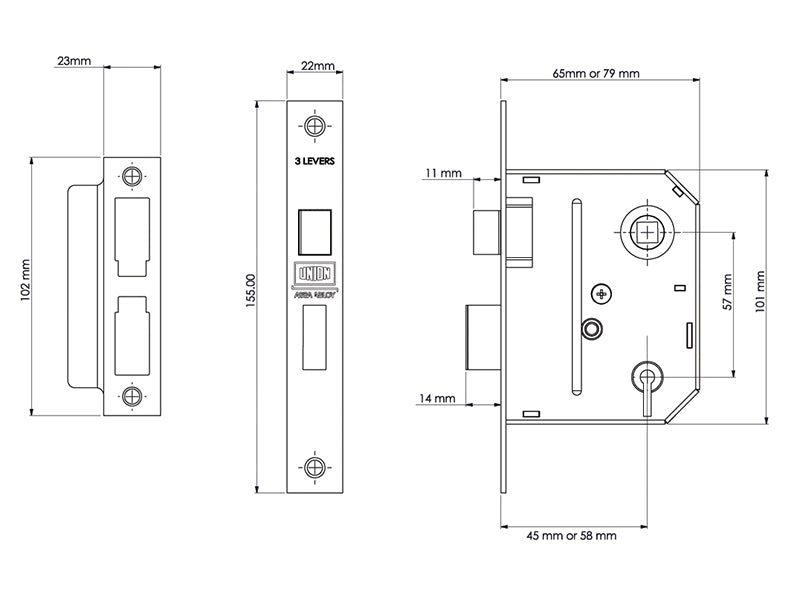 ES-SL Essentials 3 Lever Mortice Sashlock Polished Brass 79mm 3in Visi