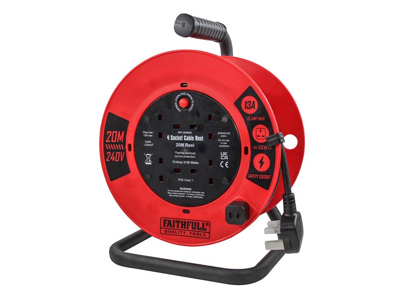Open Cable Reel 240V 40m 13A 4 Socket (1.25mm Cable)