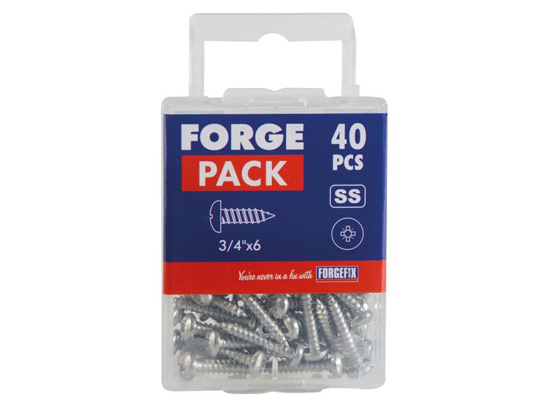 Self-Tapping Screw Pozi Compatible Pan Head SS 3/4in x 6 ForgePack 40           