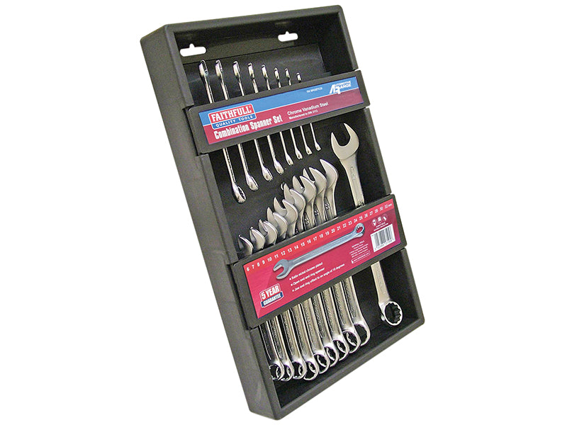 Chrome Vanadium Combination Spanner Set, 18 Piece                               
