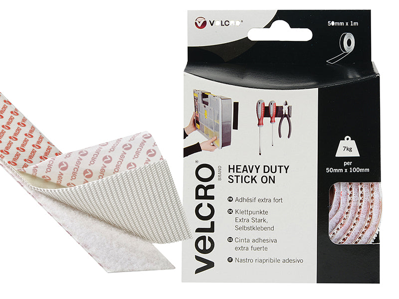 VELCRO® Brand Heavy-Duty Stick On Tape 50mm x 5m White