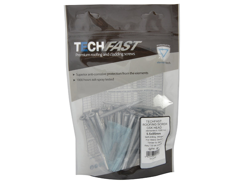 TechFast Roofing Screw Timber - Steel Heavy Section 5.5 x 85mm Pack 50          