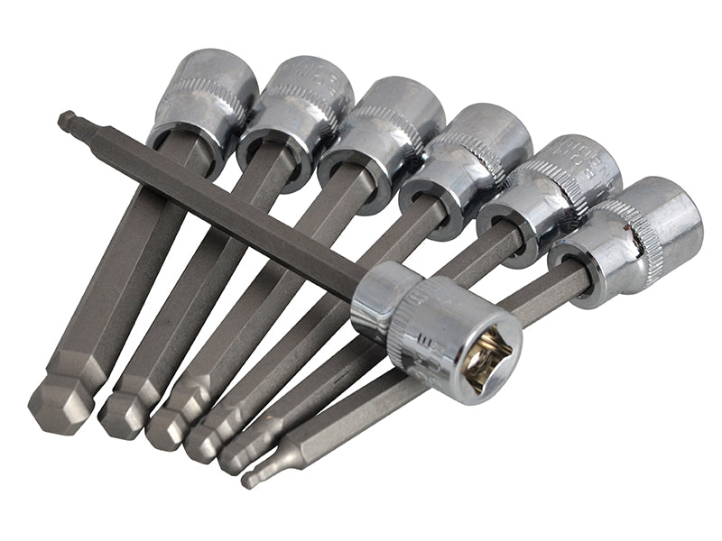 3/8in Drive Extra Long Hex Ball Socket Bit Set, 7 Piece                         