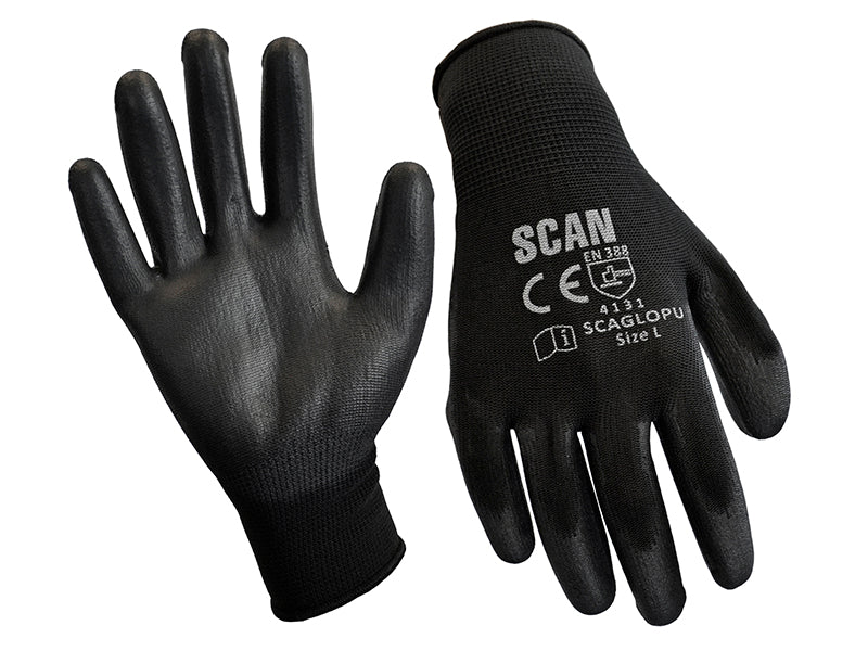 Black PU Coated Gloves - L (Size 9) (200 Pairs)