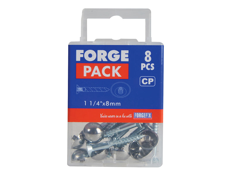 Mirror Screw Chrome Domed Top Slotted ZP 1.1/4in x 8 Forge Pack 8               