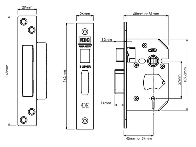 StrongBOLT 2203S 3 Lever Mortice Sashlock Stainless Steel 81mm 3in Visi