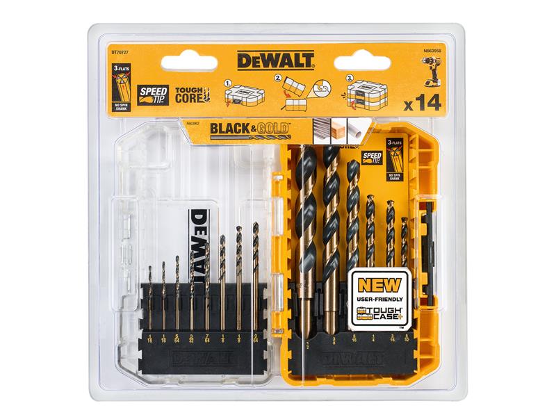 DT70727 BLACK&GOLD HSS Drill Set, 14 Piece                                      