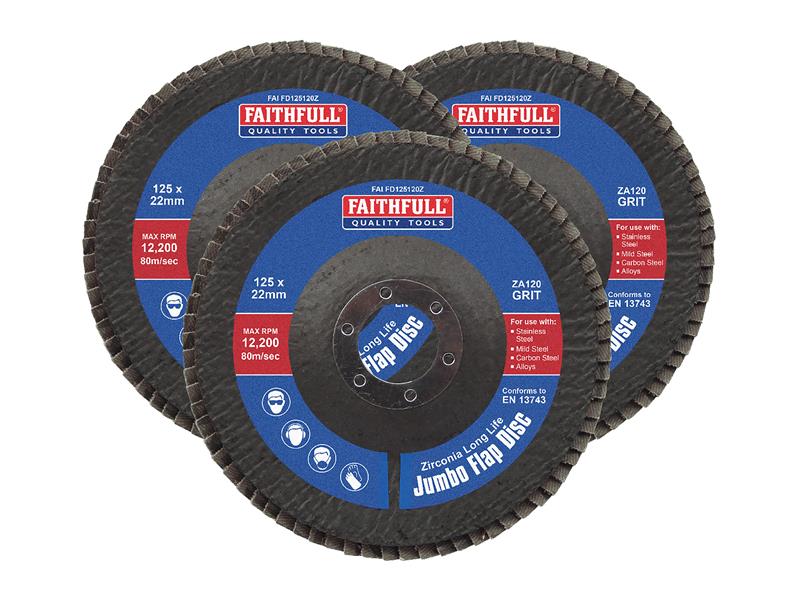 Zirconia Abrasive Jumbo Flap Disc 125 x 22mm Mixed Grit (3 Pack)