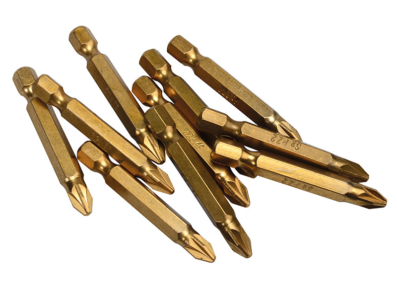 Titanium Coated Screwdriver Bits PZ2 x 50mm (Pack 10)                           