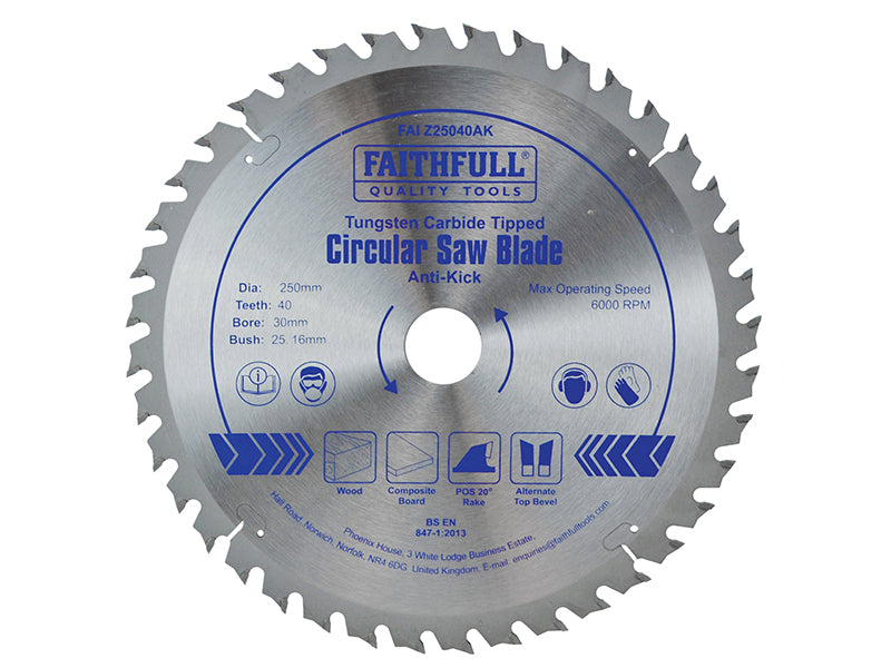 Circular Saw Blade Anti Kick 250 x 30mm x 40T                                   