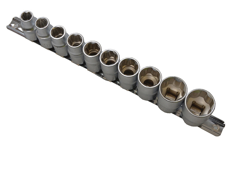1/2in Drive Socket Set on Rail, 10 Piece                                        