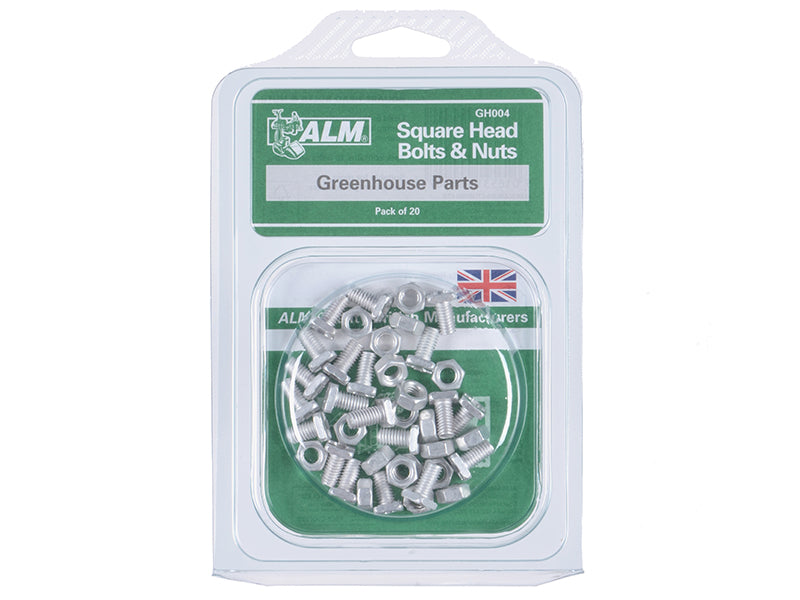 GH004 Square Glaze Bolts & Nuts Pack of 20                                      